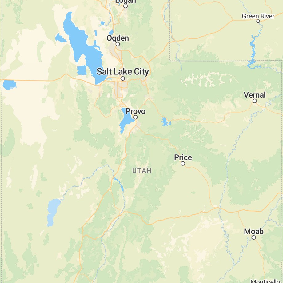 Map of northern Utah from Ogden and Salt Lake City south to Provo